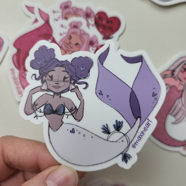 Valentine Mermaid Sticker purple buns