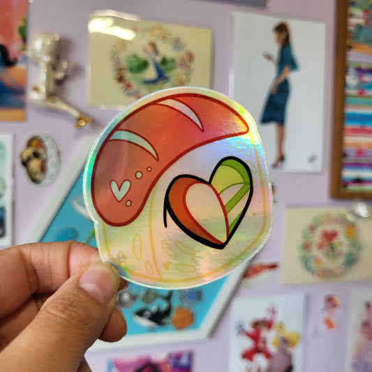 Holographic Heart Salmon Roll - Sticker