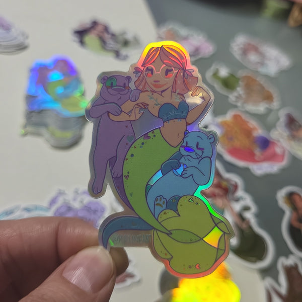 Holographic Otters Sticker